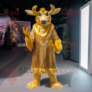 Gold Reindeer mascot costume character dressed with a Cover-up and Anklets