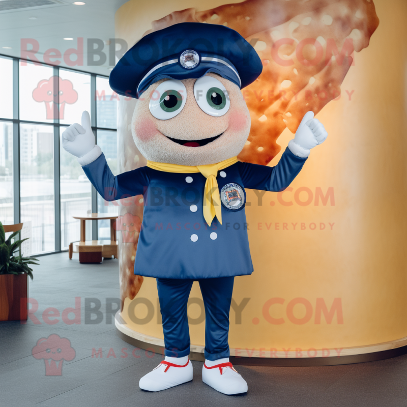 Navy Pizza mascot costume character dressed with a Skinny Jeans and Hairpins