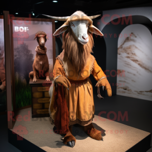 Rust Boer Goat mascot costume character dressed with a Cover-up and Hats