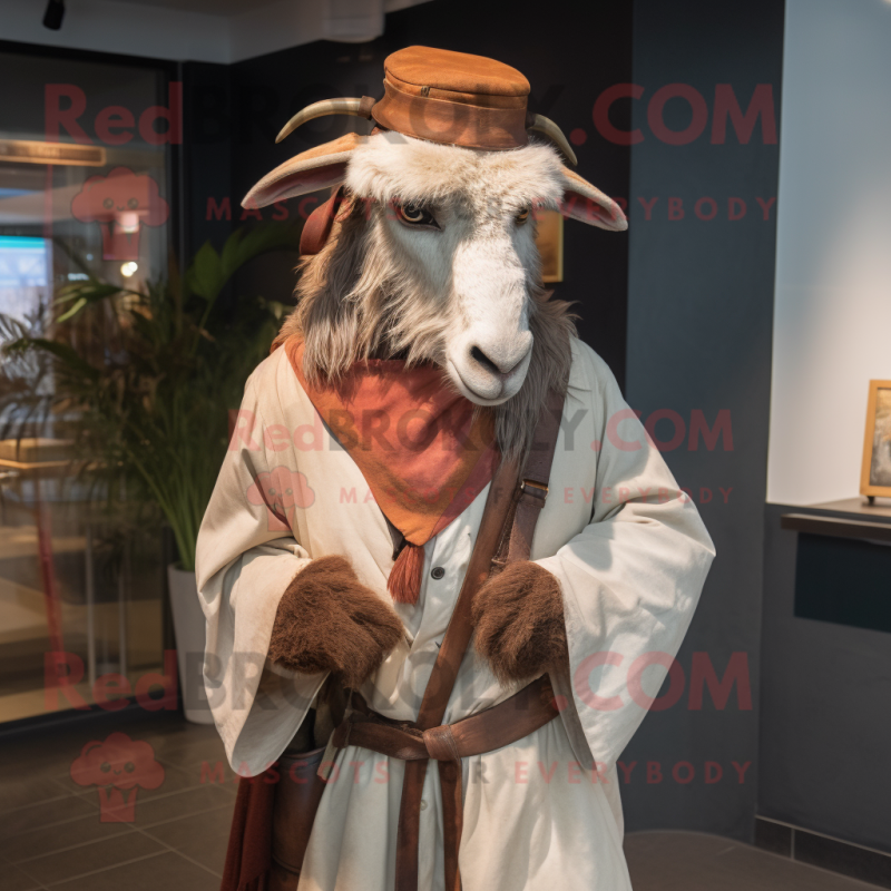 Rust Boer Goat mascot costume character dressed with a Cover-up and Hats