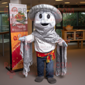 Silver Fajitas mascot costume character dressed with a Oxford Shirt and Scarves