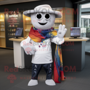 Silver Fajitas mascot costume character dressed with a Oxford Shirt and Scarves
