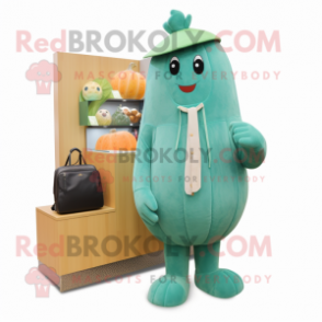 Teal Melon mascot costume character dressed with a Coat and Earrings