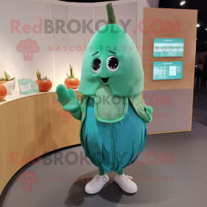 Teal Melon mascot costume character dressed with a Coat and Earrings