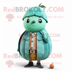 Teal Melon mascot costume character dressed with a Coat and Earrings