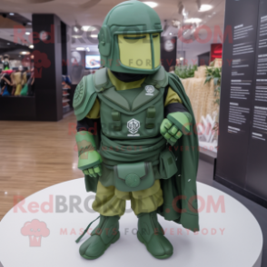 Green Spartan Soldier mascot costume character dressed with a Raincoat and Coin purses