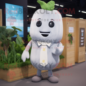 Gray Radish mascot costume character dressed with a Sheath Dress and Ties