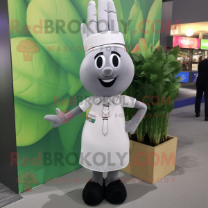 Gray Radish mascot costume character dressed with a Sheath Dress and Ties