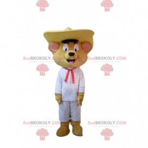 Mascotte del topo felice, con un sombrero. Costume da topo -