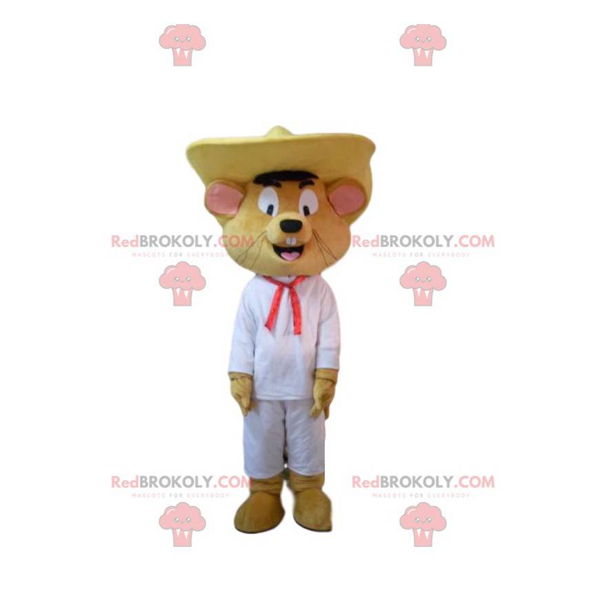 Mascotte de souris heureuse, avec un sombrero. Costume de Mascotte de souris heureuse, avec un sombrero. Costume de