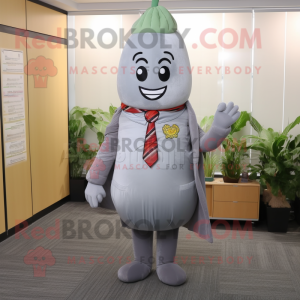 Gray Radish mascot costume character dressed with a Sheath Dress and Ties