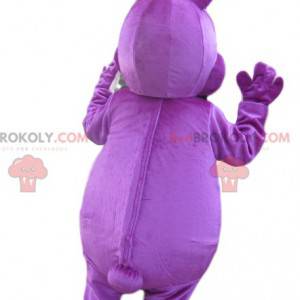 Mascotte de lapin violet très heureux. Costume de lapin -