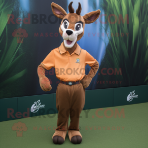Brown Gazelle mascot costume character dressed with a Polo Shirt and Wraps