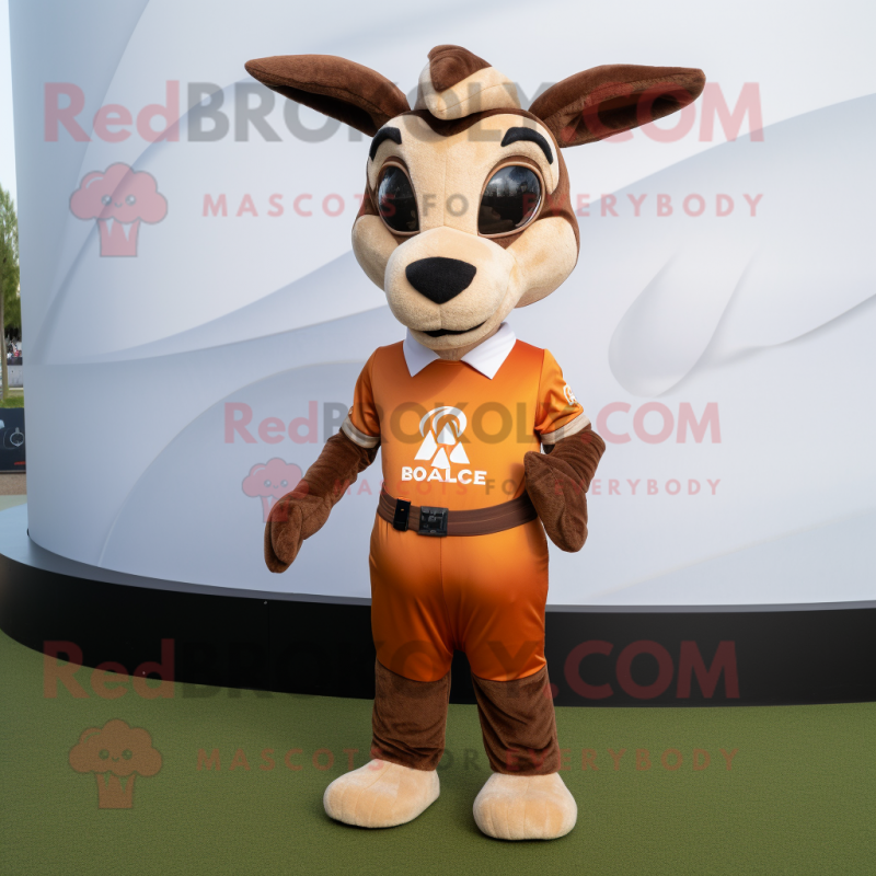 Brown Gazelle mascot costume character dressed with a Polo Shirt and Wraps Brown Gazelle mascot costume character dressed with a Polo Shirt and Wraps