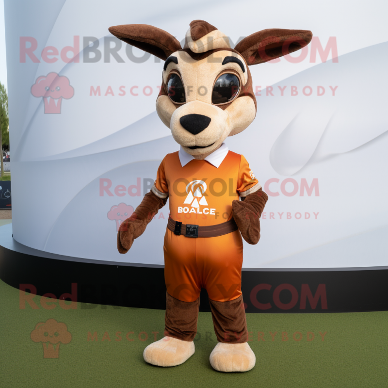 Brown Gazelle mascot costume character dressed with a Polo Shirt and Wraps