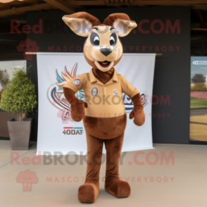 Brown Gazelle mascot costume character dressed with a Polo Shirt and Wraps