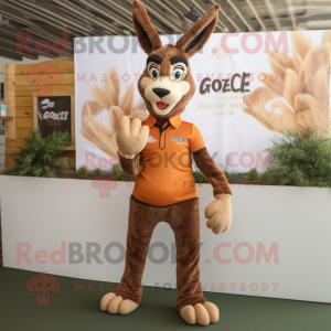 Brown Gazelle mascot costume character dressed with a Polo Shirt and Wraps