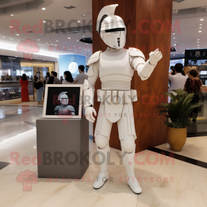 White Spartan Soldier mascot costume character dressed with a Midi Dress and Watches