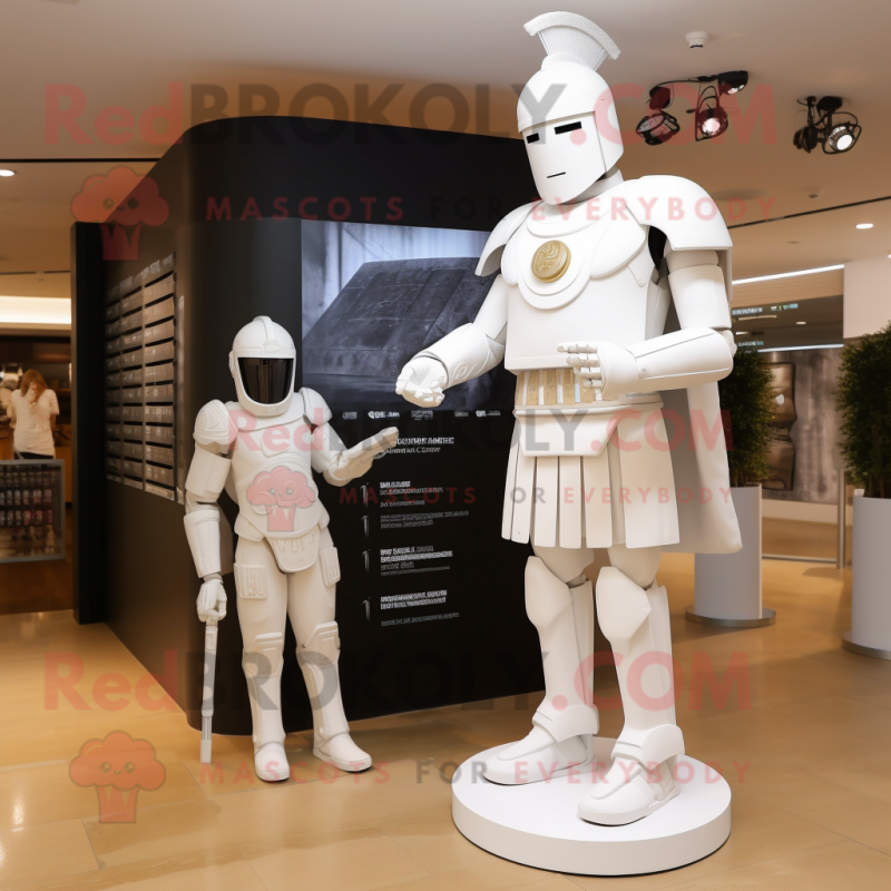 White Spartan Soldier mascot costume character dressed with a Midi Dress and Watches White Spartan Soldier mascot costume character dressed with a Midi Dress and Watches
