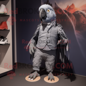 Gray Parrot mascot costume character dressed with a Chinos and Shoe clips