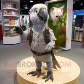 Gray Parrot mascot costume character dressed with a Chinos and Shoe clips