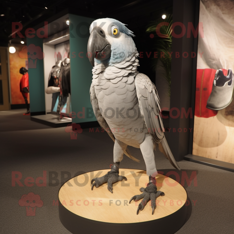 Gray Parrot mascot costume character dressed with a Chinos and Shoe clips