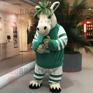 Forest Green Quagga mascot costume character dressed with a Capri Pants and Bracelet watches