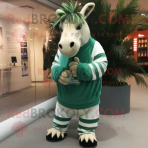 Forest Green Quagga mascot costume character dressed with a Capri Pants and Bracelet watches