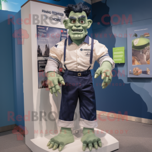 Navy Frankenstein'S Monster mascot costume character dressed with a Poplin Shirt and Anklets
