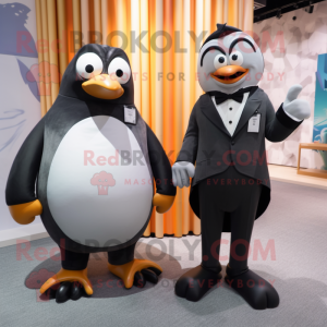 Gray Mango mascot costume character dressed with a Tuxedo and Watches