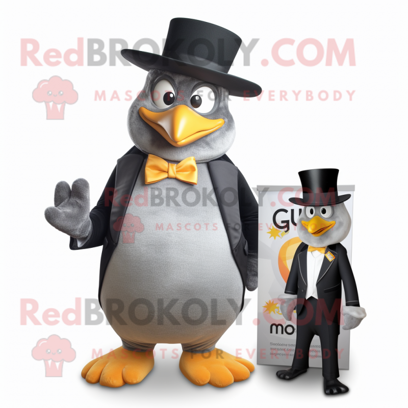 Gray Mango mascot costume character dressed with a Tuxedo and Watches