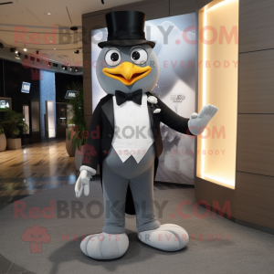 Gray Mango mascot costume character dressed with a Tuxedo and Watches