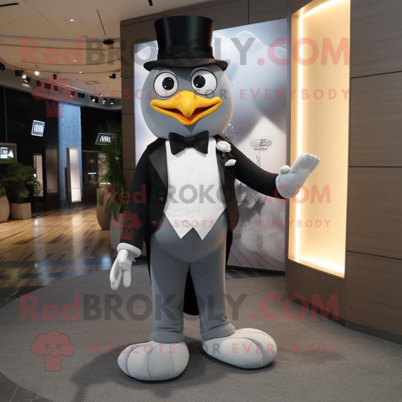 Gray Mango mascot costume character dressed with a Tuxedo and Watches Gray Mango mascot costume character dressed with a Tuxedo and Watches