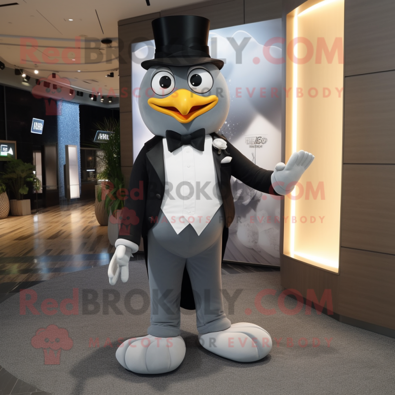 Gray Mango mascot costume character dressed with a Tuxedo and Watches