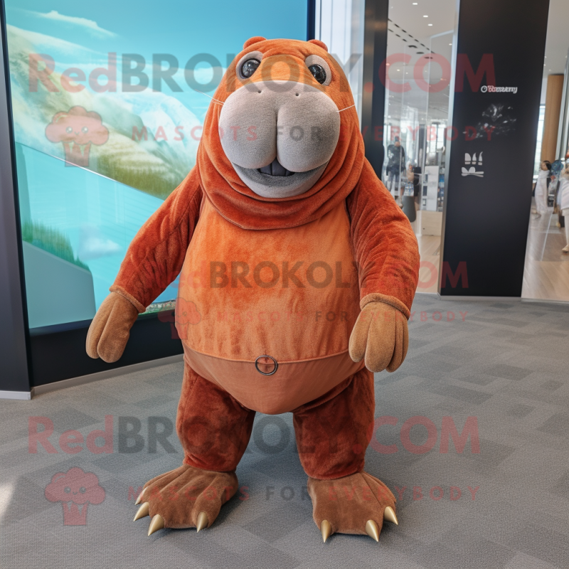 Rust Walrus mascot costume character dressed with a Shorts and Anklets