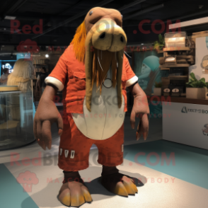 Rust Walrus mascot costume character dressed with a Shorts and Anklets