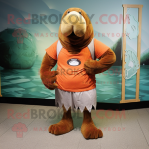 Rust Walrus mascot costume character dressed with a Shorts and Anklets