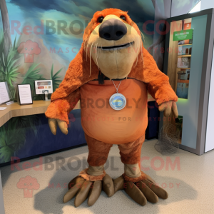 Rust Walrus mascot costume character dressed with a Shorts and Anklets