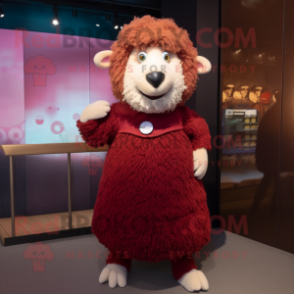 Maroon Sheep mascot costume character dressed with a A-Line Skirt and Earrings