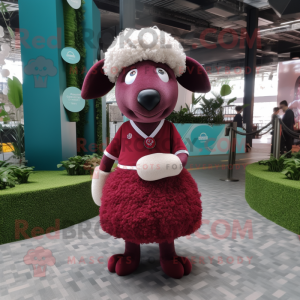 Maroon Sheep mascot costume character dressed with a A-Line Skirt and Earrings