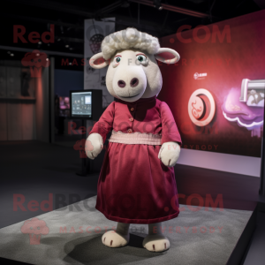 Maroon Sheep mascot costume character dressed with a A-Line Skirt and Earrings