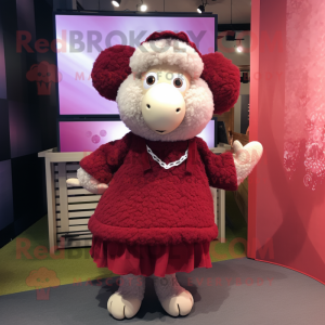 Maroon Sheep mascot costume character dressed with a A-Line Skirt and Earrings