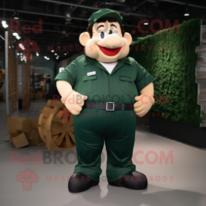 Forest Green Strongman mascot costume character dressed with a Cargo Pants and Lapel pins