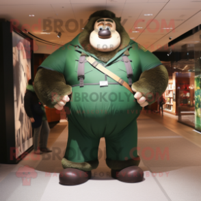 Forest Green Strongman mascot costume character dressed with a Cargo Pants and Lapel pins