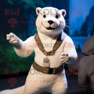 White Marten mascot costume character dressed with a Tank Top and Bracelets