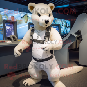 White Marten mascot costume character dressed with a Tank Top and Bracelets