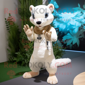 White Marten mascot costume character dressed with a Tank Top and Bracelets