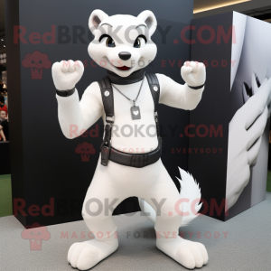 White Marten mascot costume character dressed with a Tank Top and Bracelets