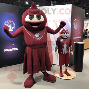 Maroon Acrobat mascot costume character dressed with a Wrap Dress and Watches