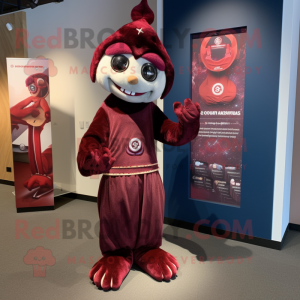 Maroon Acrobat mascot costume character dressed with a Wrap Dress and Watches
